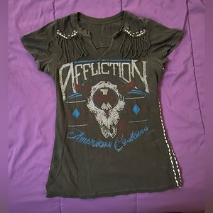 Affliction women’s Size Small shirt tassels and rhinestones